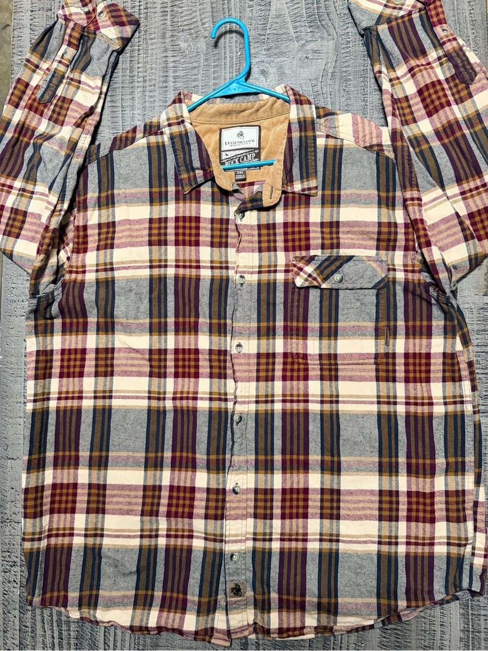 Legendary Whitetails Men’s Plaid Button-Down Shirt in Burgundy, Cream, Navy